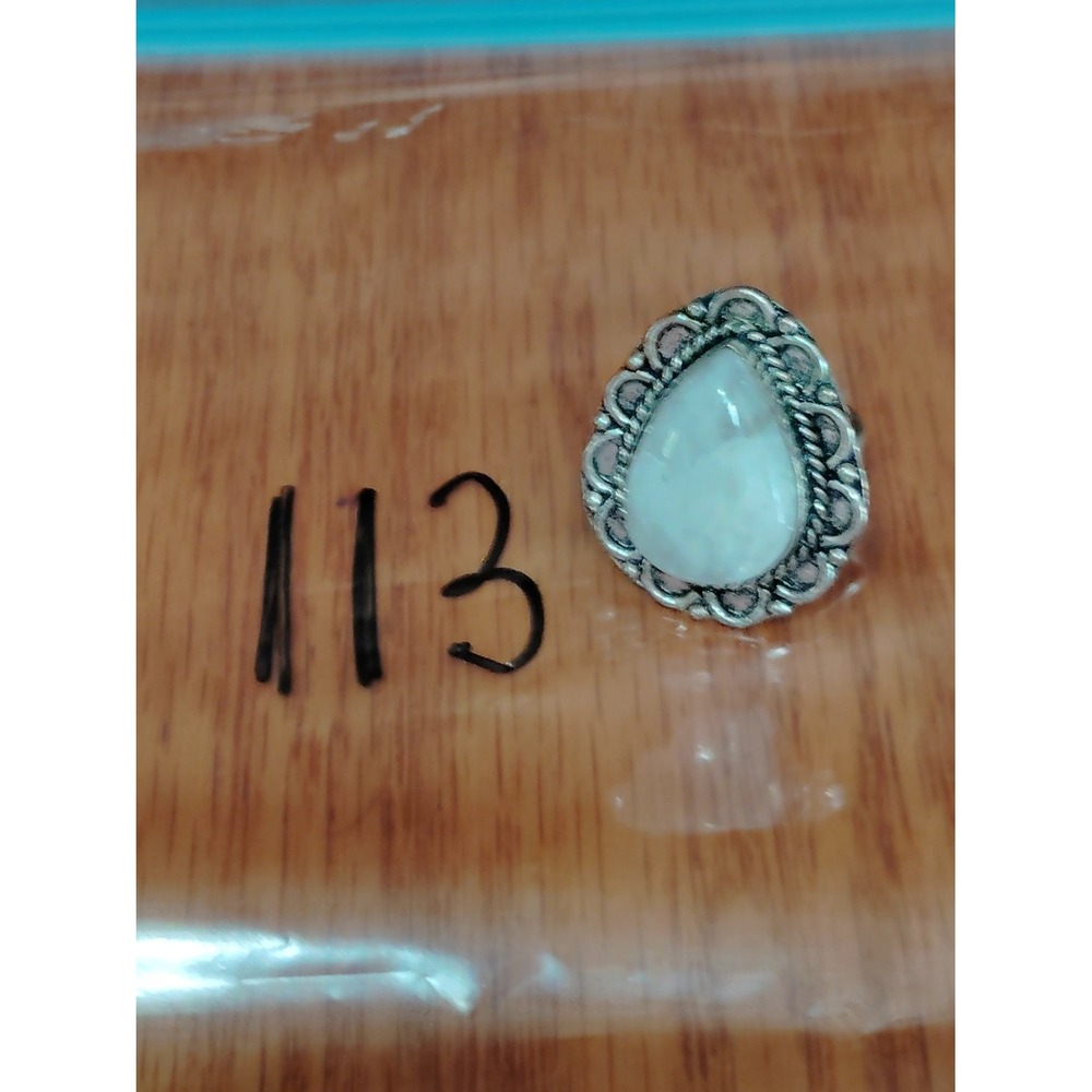 Boho Pear White Moonstone Ring Size 10.25 925 Filigree Cabochon Womens rope